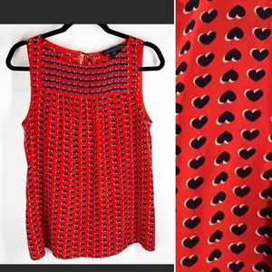 Marc Jacobs Red Navy HEART PRINT Silk Babydoll Top Blouse novelty designer Small